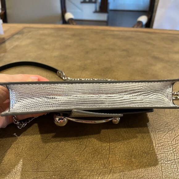 Strathberry Crescent On A Chain Silver Lizard Embossed Leather Crossbody NWOT - Picture 7 of 10